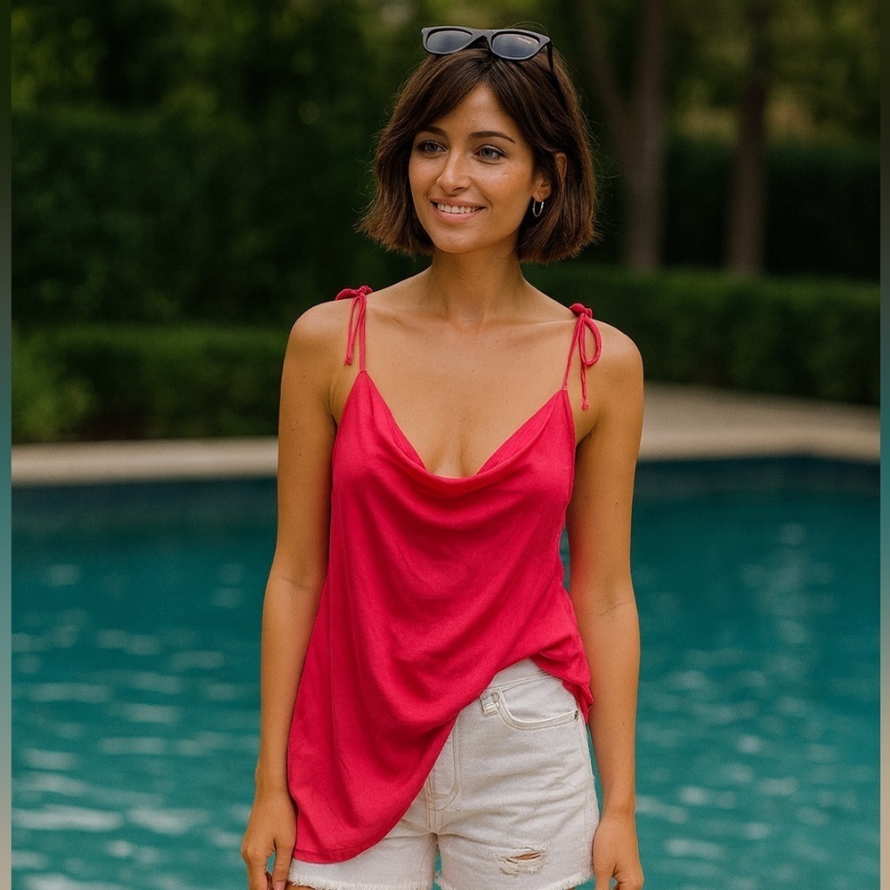 Free People Tie Shoulder Coverup Blouse, Pink, New with Tags